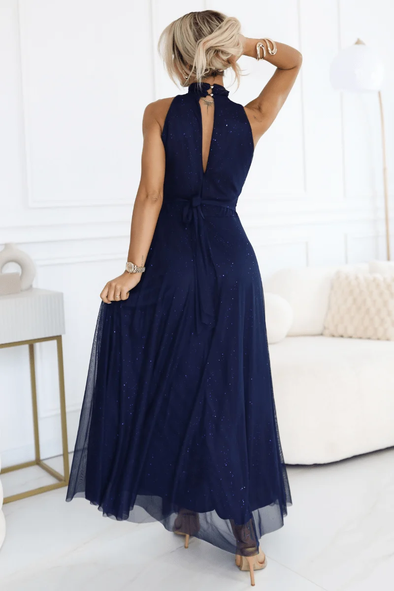 Vestido de cerimónia comprido azul navy Verónica - Image 3