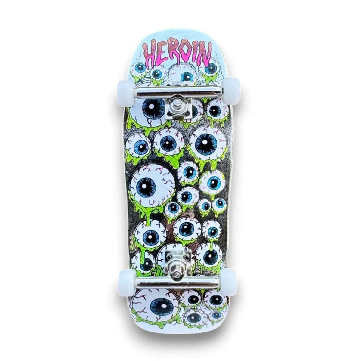 Custom Pro X Heroin Skateboards Eyes White Fingerboard Complete - Image 2