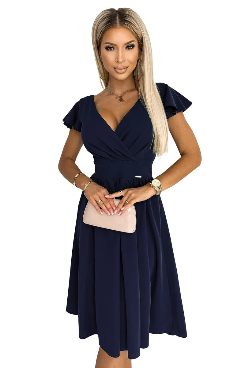 Vestido de cerimónia médio azul navy Berenice