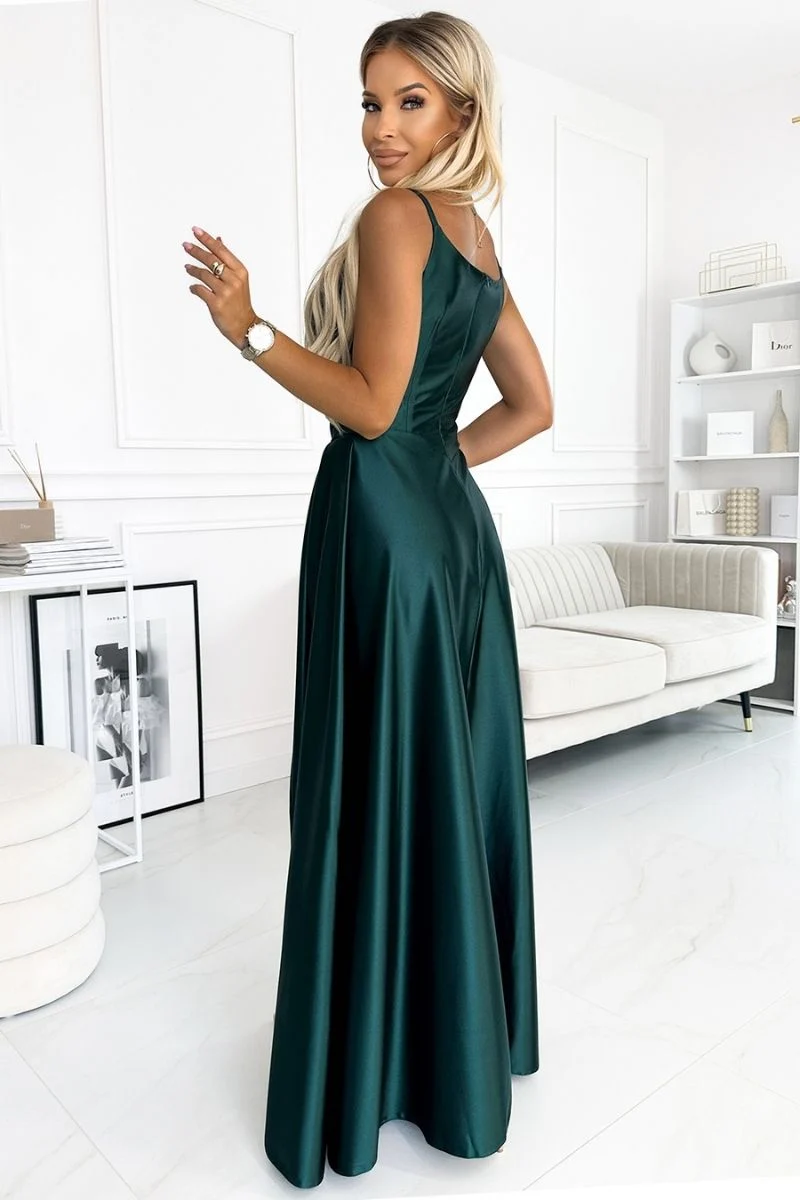 Vestido de cerimónia comprido verde Chiara - Image 3