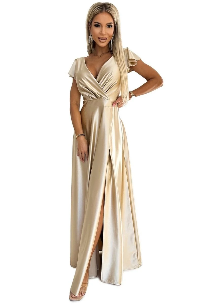 Vestido de cerimónia comprido dourado Crystal