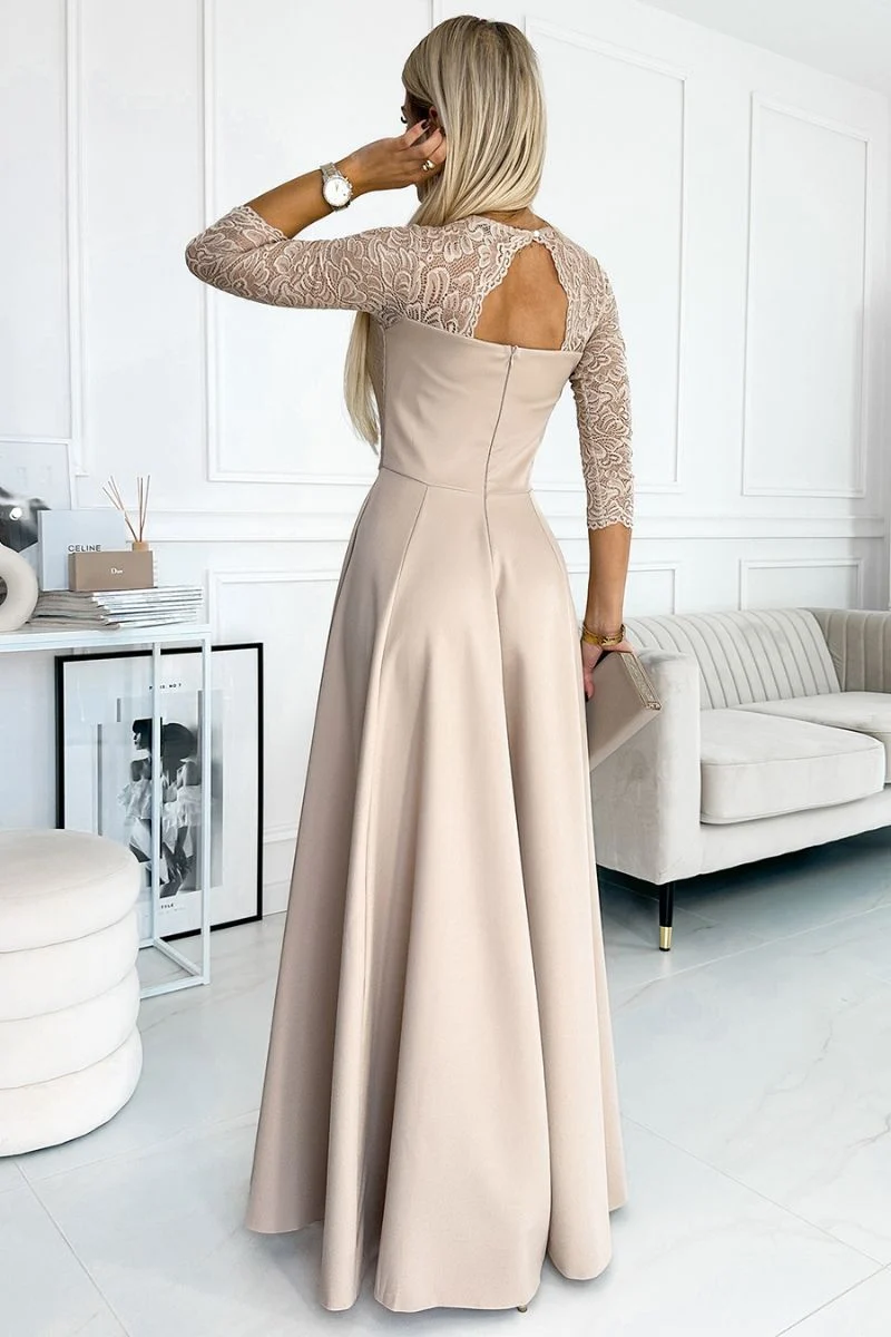 Vestido de cerimónia comprido bege Amber - Image 3