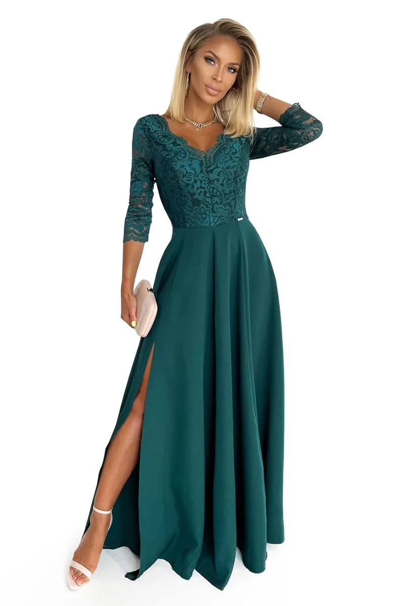 Vestido de cerimónia comprido verde Amber