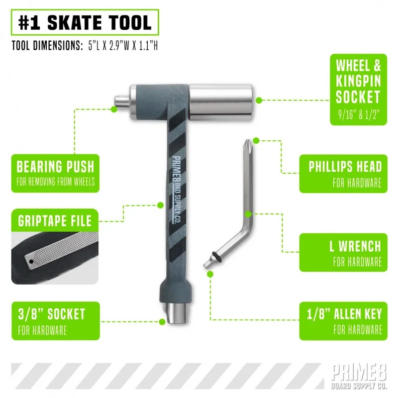 Chave de Skate Prime8 Number 1 Premium Charcoal - Image 4