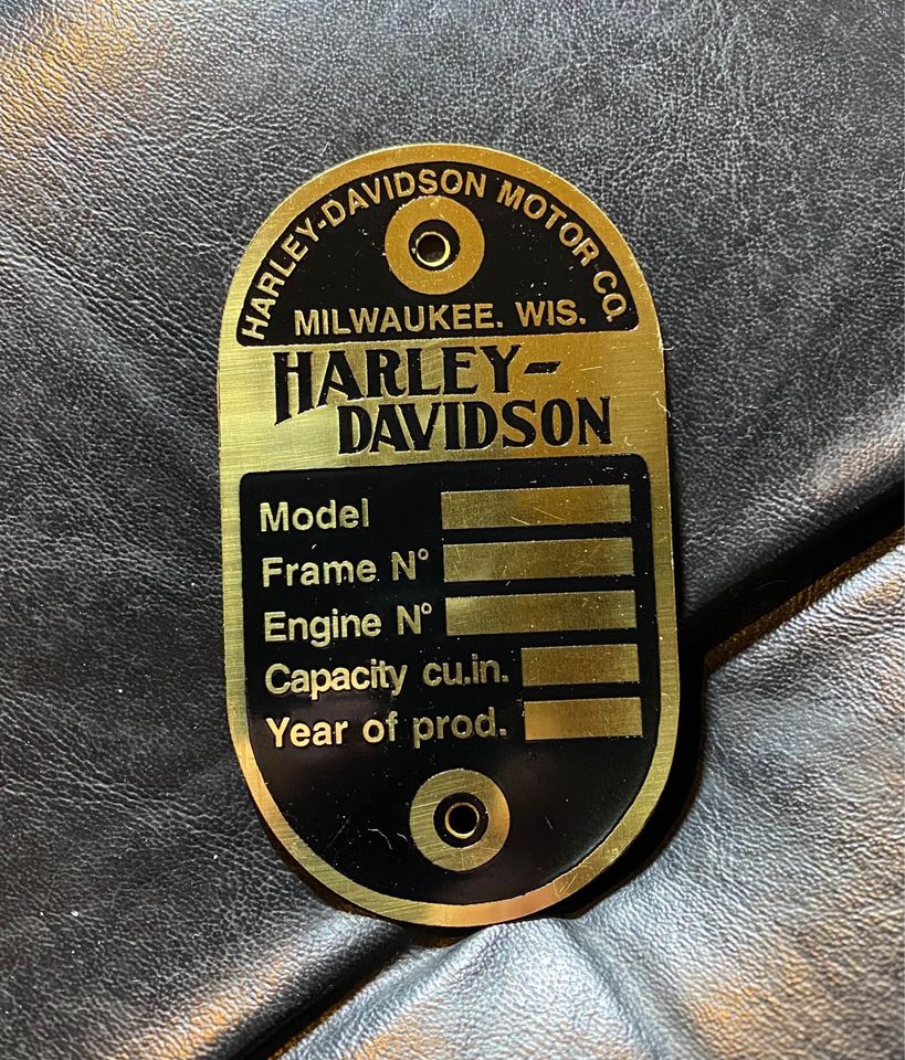 Harley Davidson Brass Data Plate